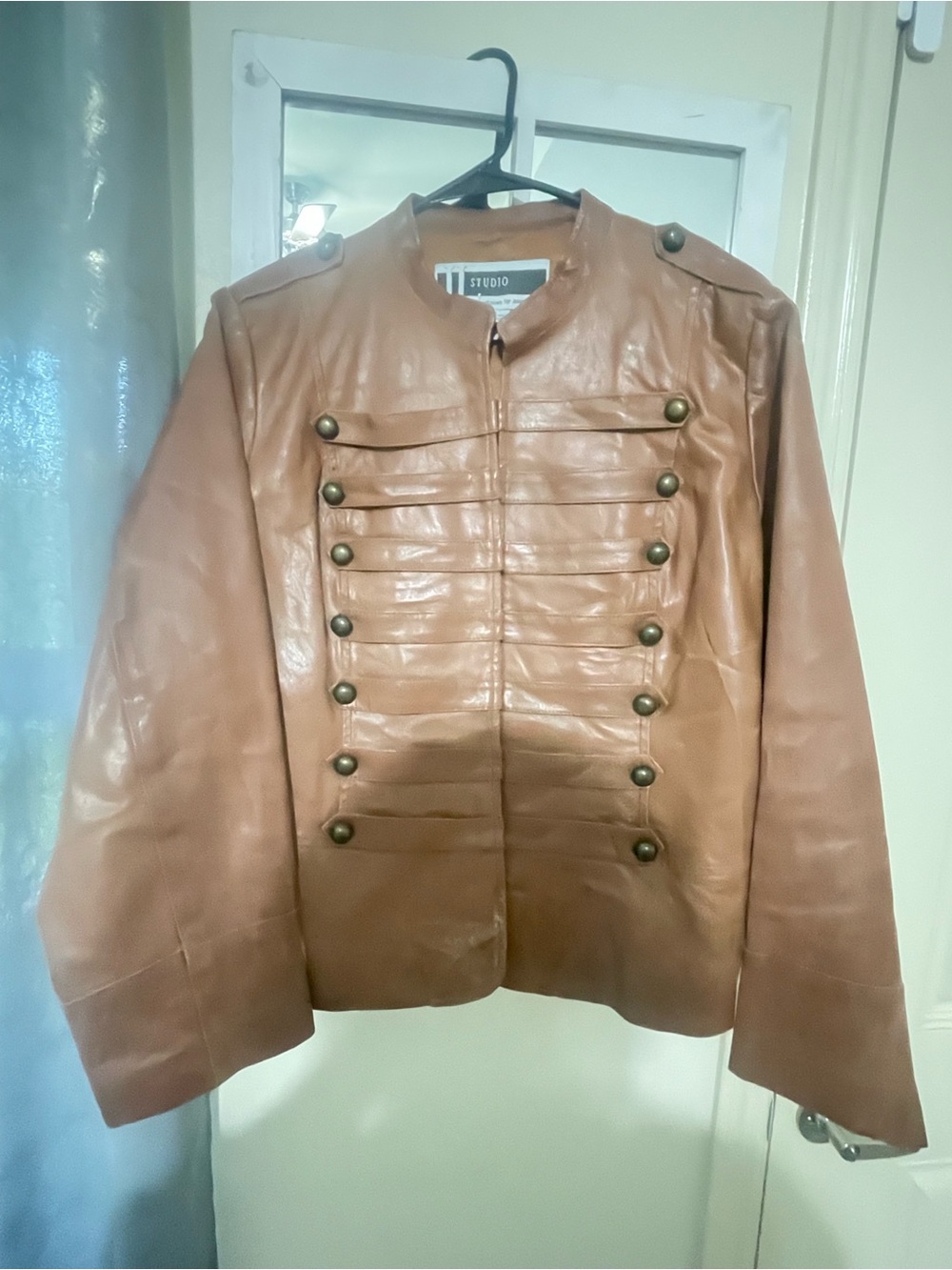 Jessica London Cognac Faux Leather Military-Style Jacket